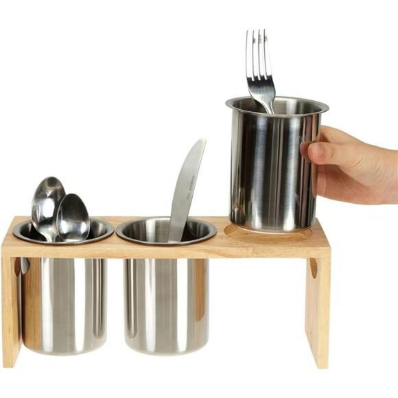 Stainless Steel Silverware Holder Utensil Organizer Flatware Caddy with Tray - Picture 5 of 8